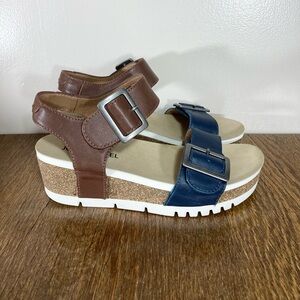New Josef Seibel Quinn 02 Leather Buckle Wedge Women’s Size 7-7.5 Ocean/Camel